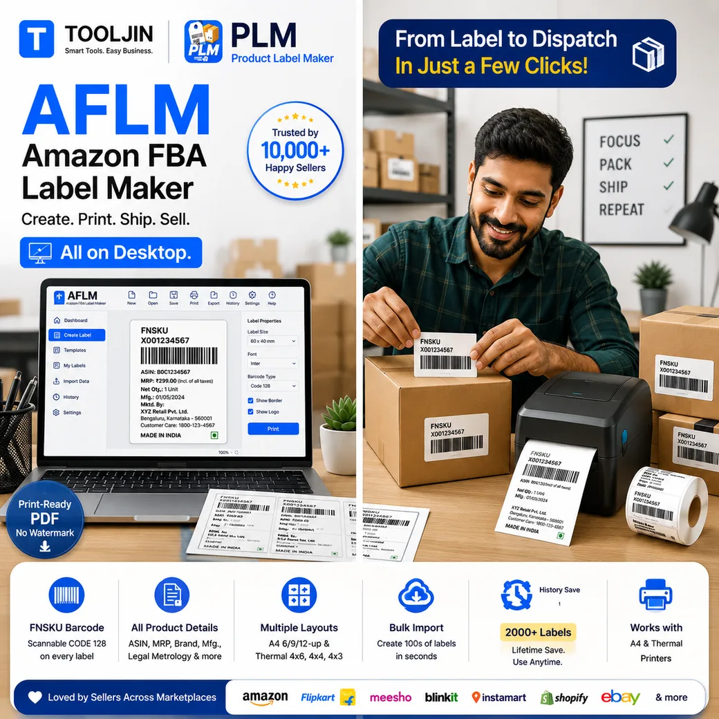 From label to dispatch in a few clicks — a seller printing FNSKU labels on a thermal printer and packing Amazon FBA shipments